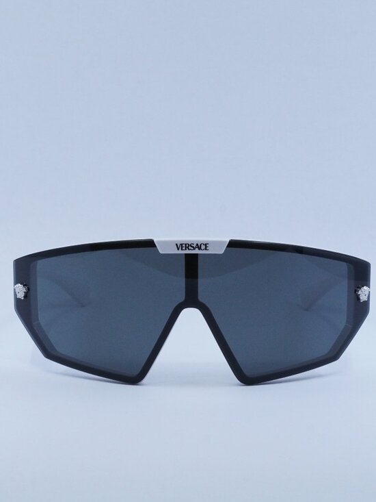 Versace VE4461 314/87 Shield Sunglasses – White/Grey with Mirror Silver Clip-on main image 10